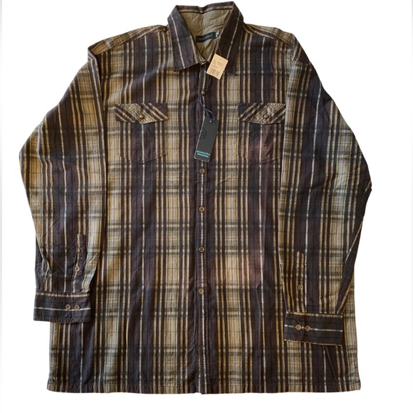 Quick Reflex Brown Plaid Mens Dress Shirt 3XT - Picture 6 of 13